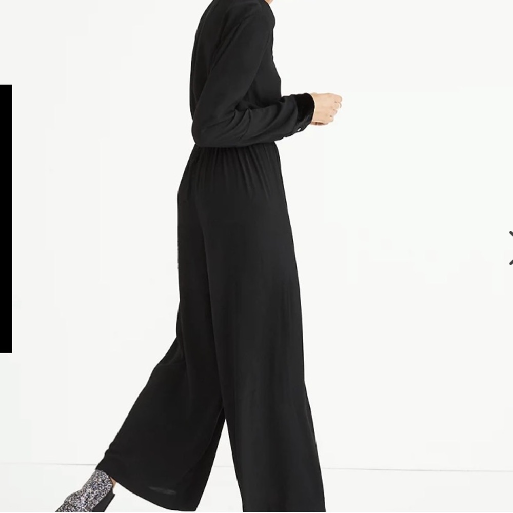 Madewell Black Velvet-Trimmed Jumpsuit Size 6 - Picture 3 of 12
